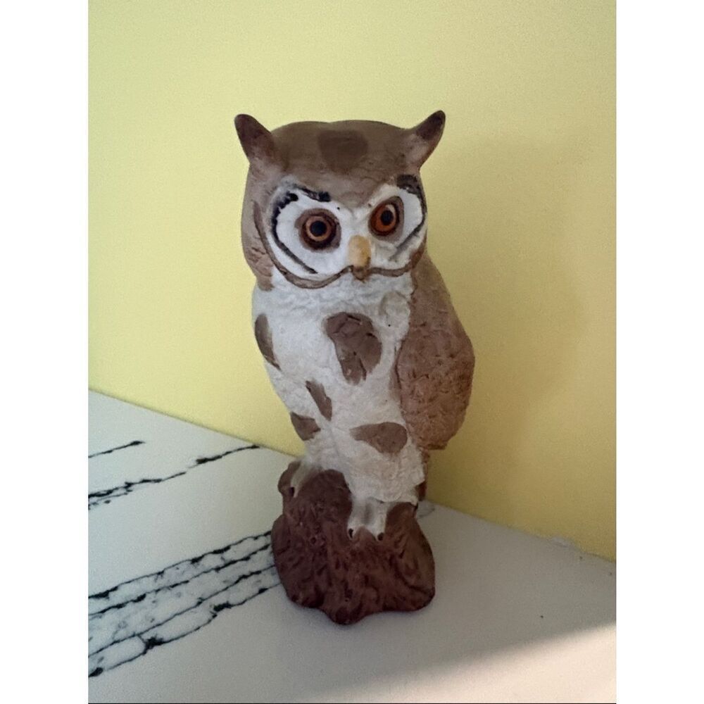 Vintage 1970’s Handcrafted Brown & Cream Owl Figurine - Home Art Decor